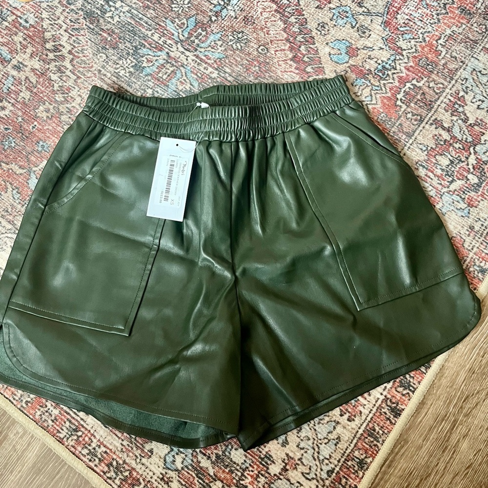 NEW With Tags NWT Joy Joy High Waist Dark Green Faux Leather Women's Shorts XS